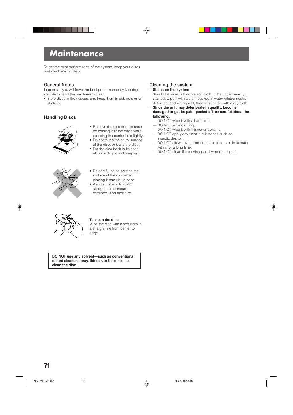 Maintenance | JVC SP-XSV70 User Manual | Page 75 / 82