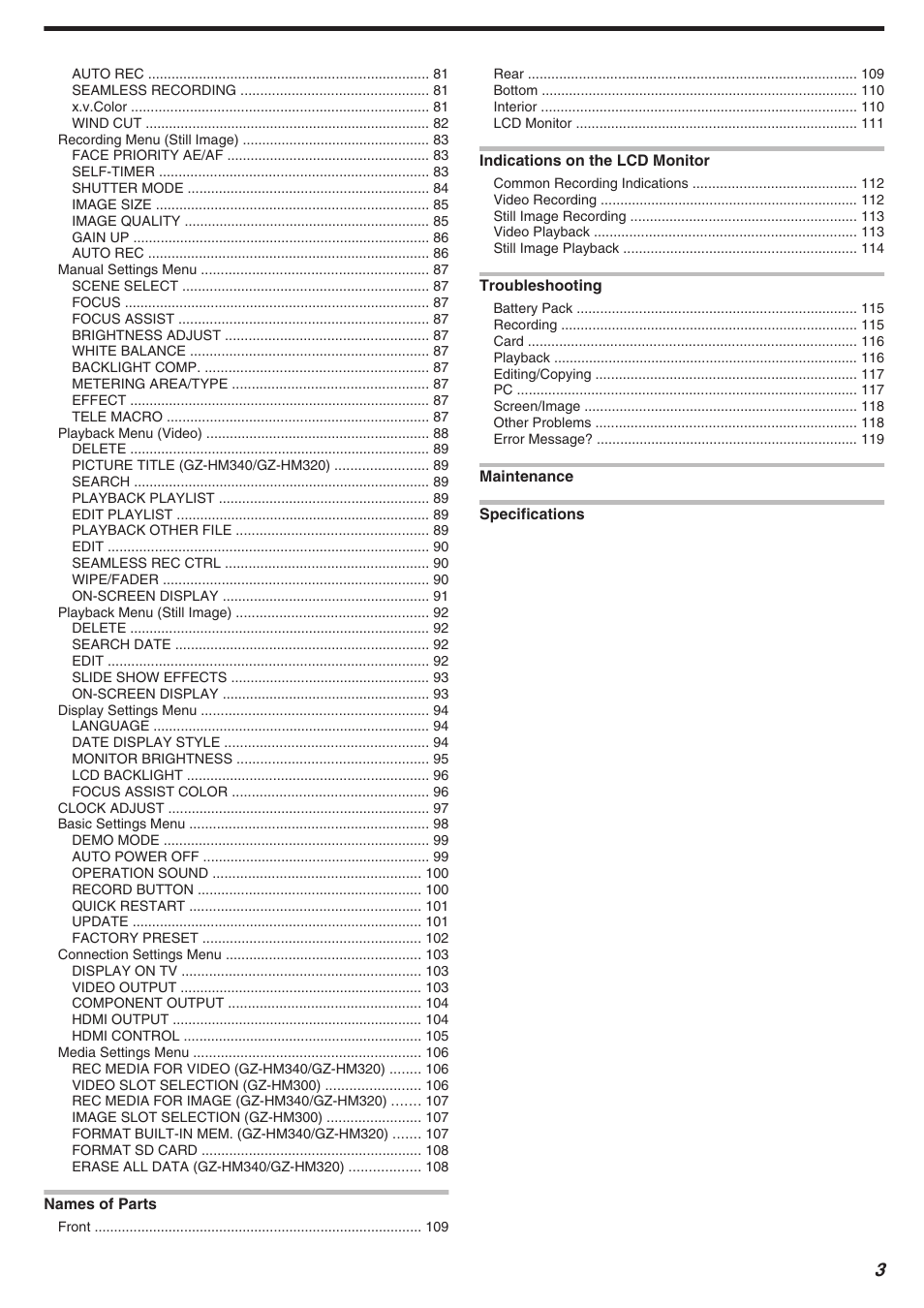 JVC Everio GZ-HM340 User Manual | Page 3 / 122