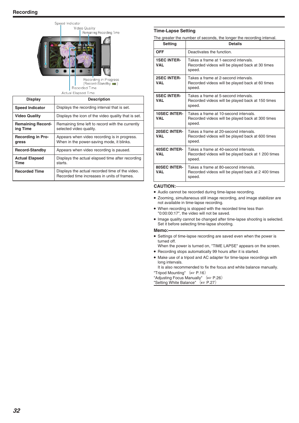 Recording | JVC Everio GZ-HM340 User Manual | Page 32 / 122