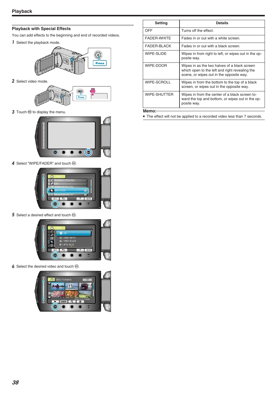 Playback with special effects | JVC Everio GZ-HM340 User Manual | Page 38 / 122