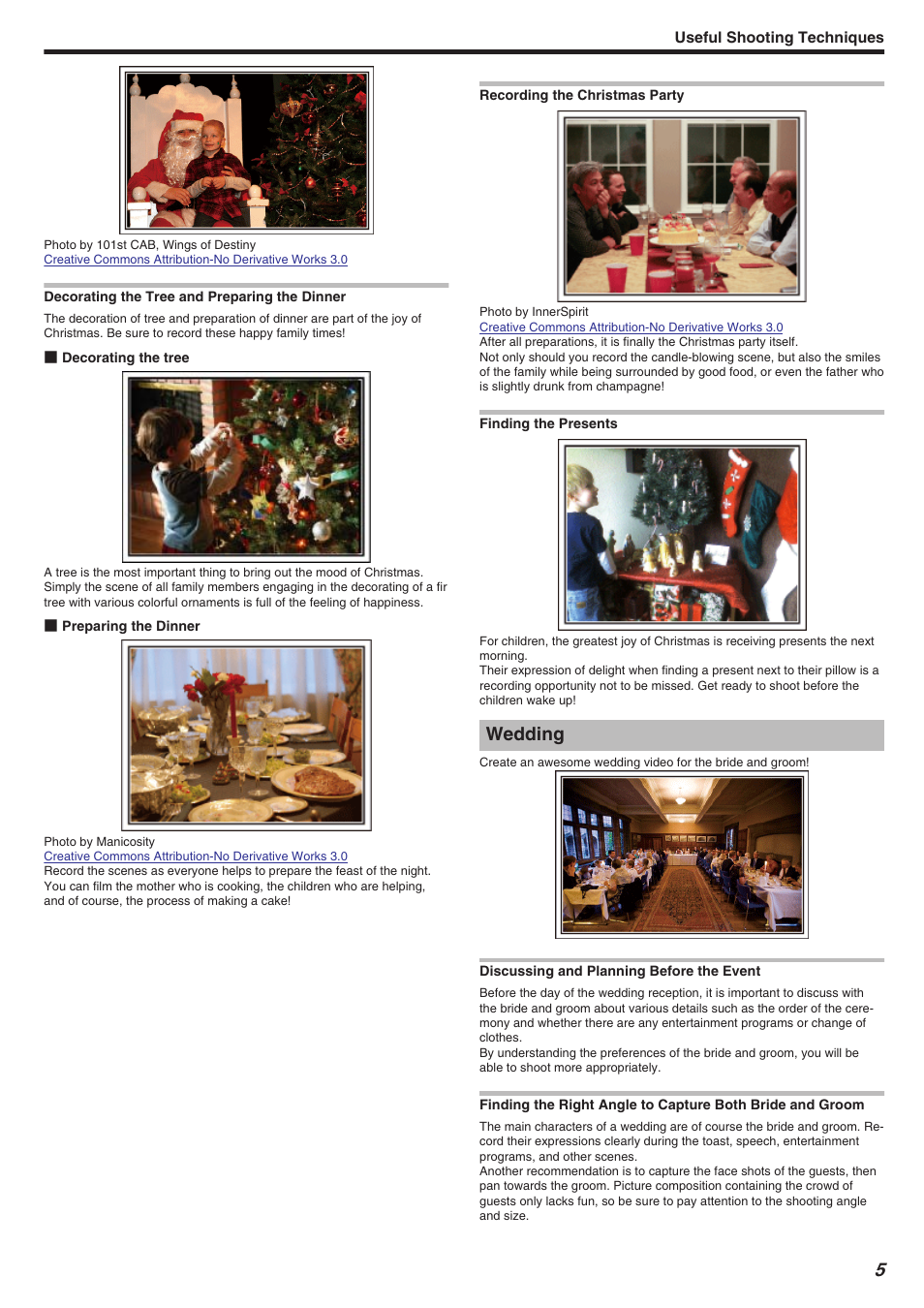 Useful shooting techniques, Wedding | JVC Everio GZ-HM340 User Manual | Page 5 / 122