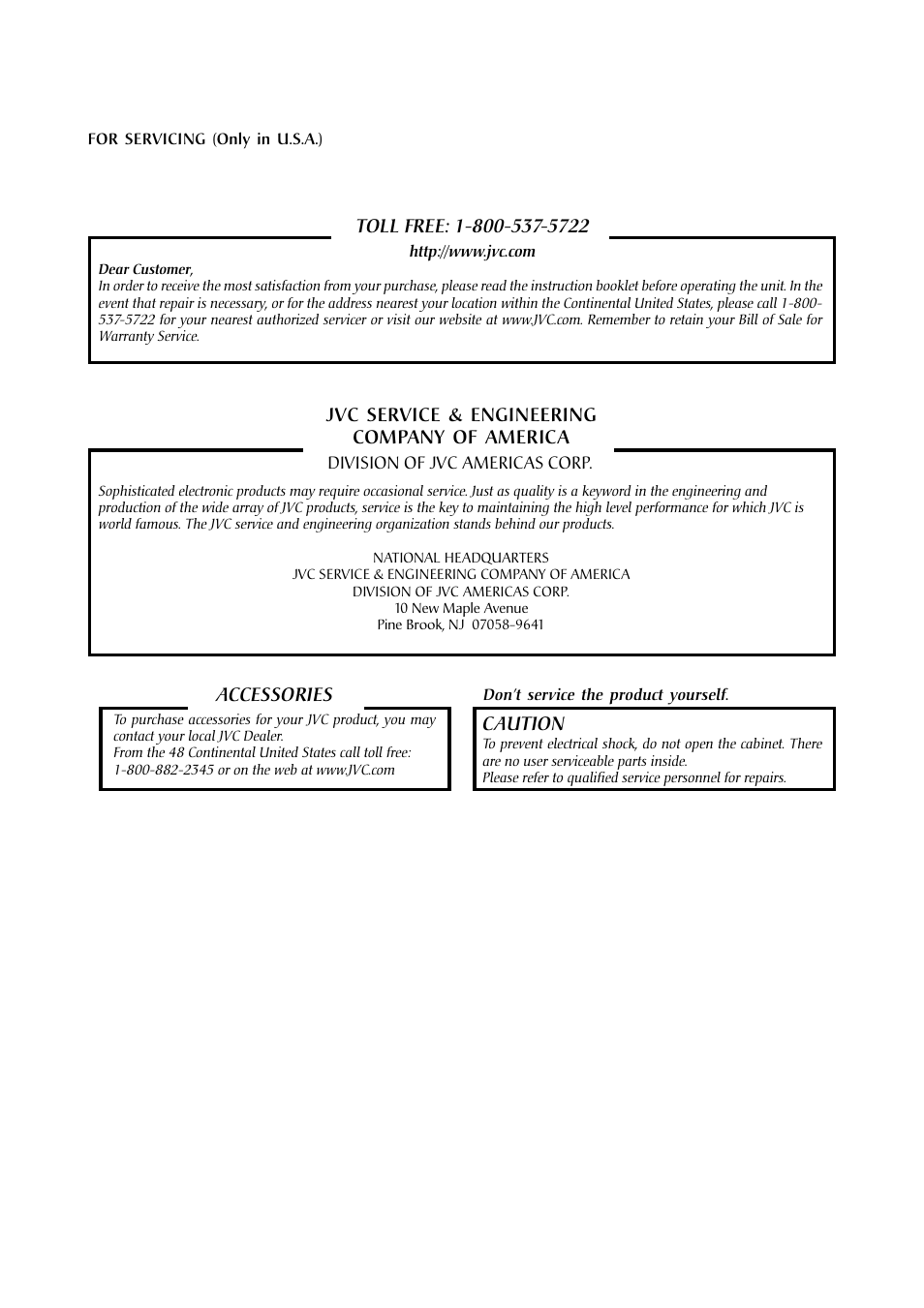 How to locate your jvc service center, Accessories | JVC HR-A590U User Manual | Page 15 / 16
