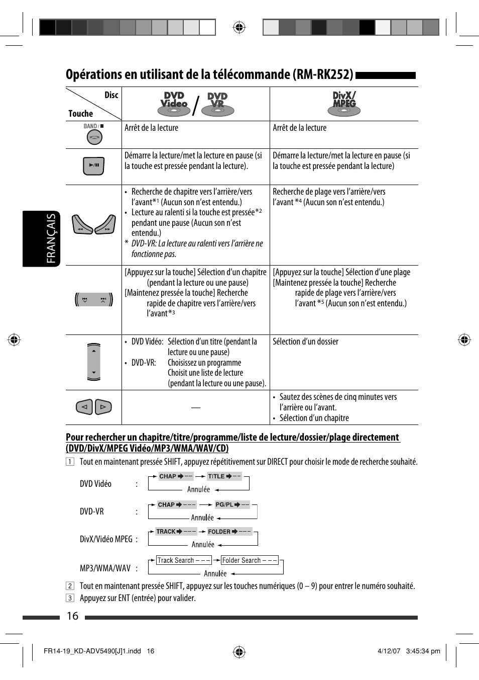 Français 16 | JVC KD-DV5400 User Manual | Page 100 / 129