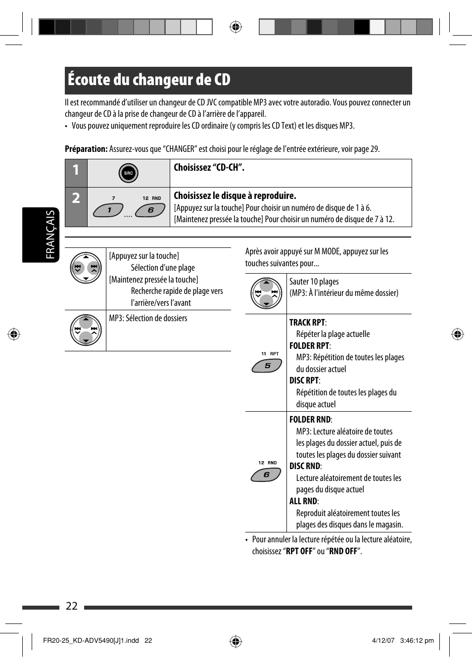 Écoute du changeur de cd | JVC KD-DV5400 User Manual | Page 106 / 129