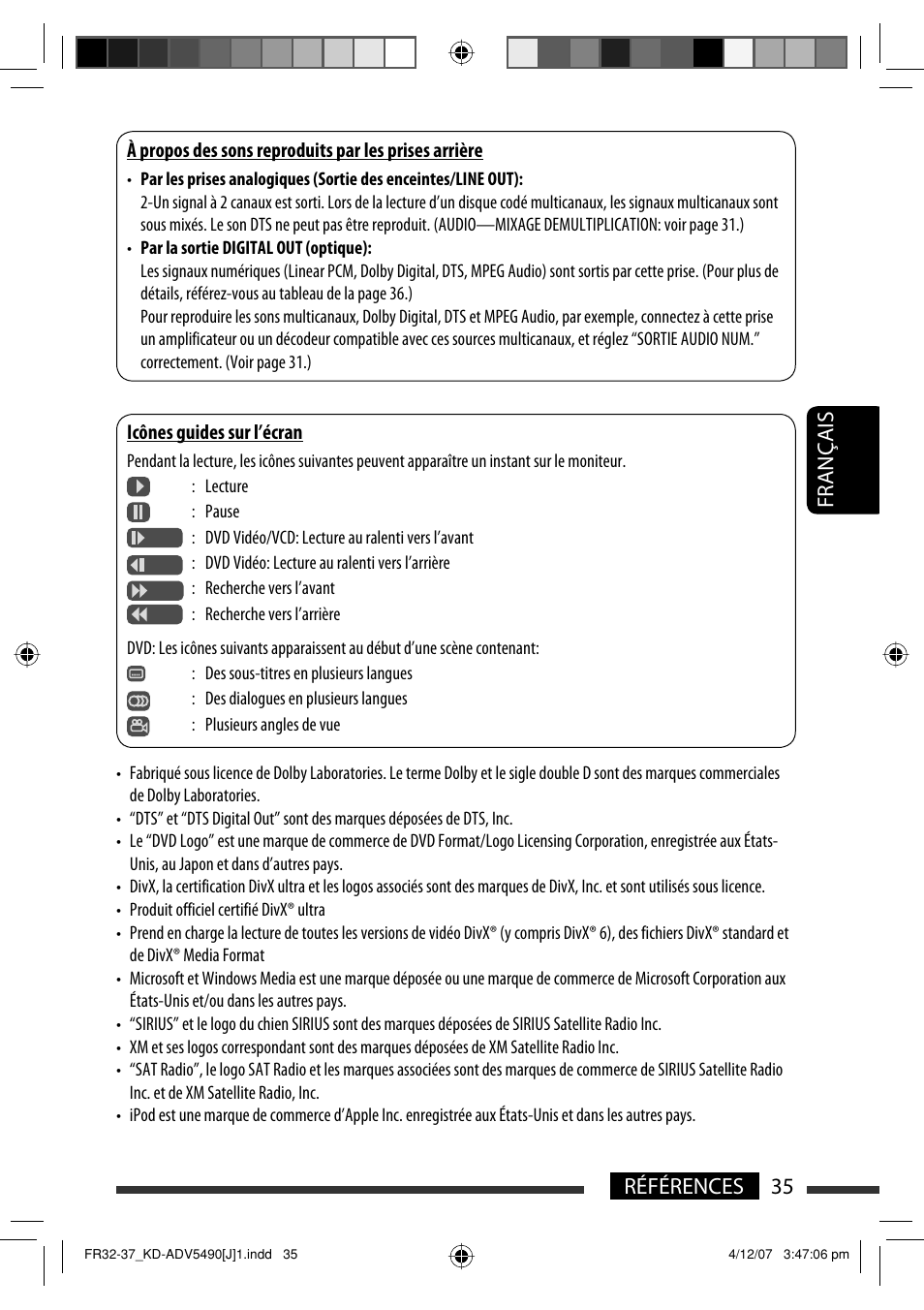 Français 35 références | JVC KD-DV5400 User Manual | Page 119 / 129