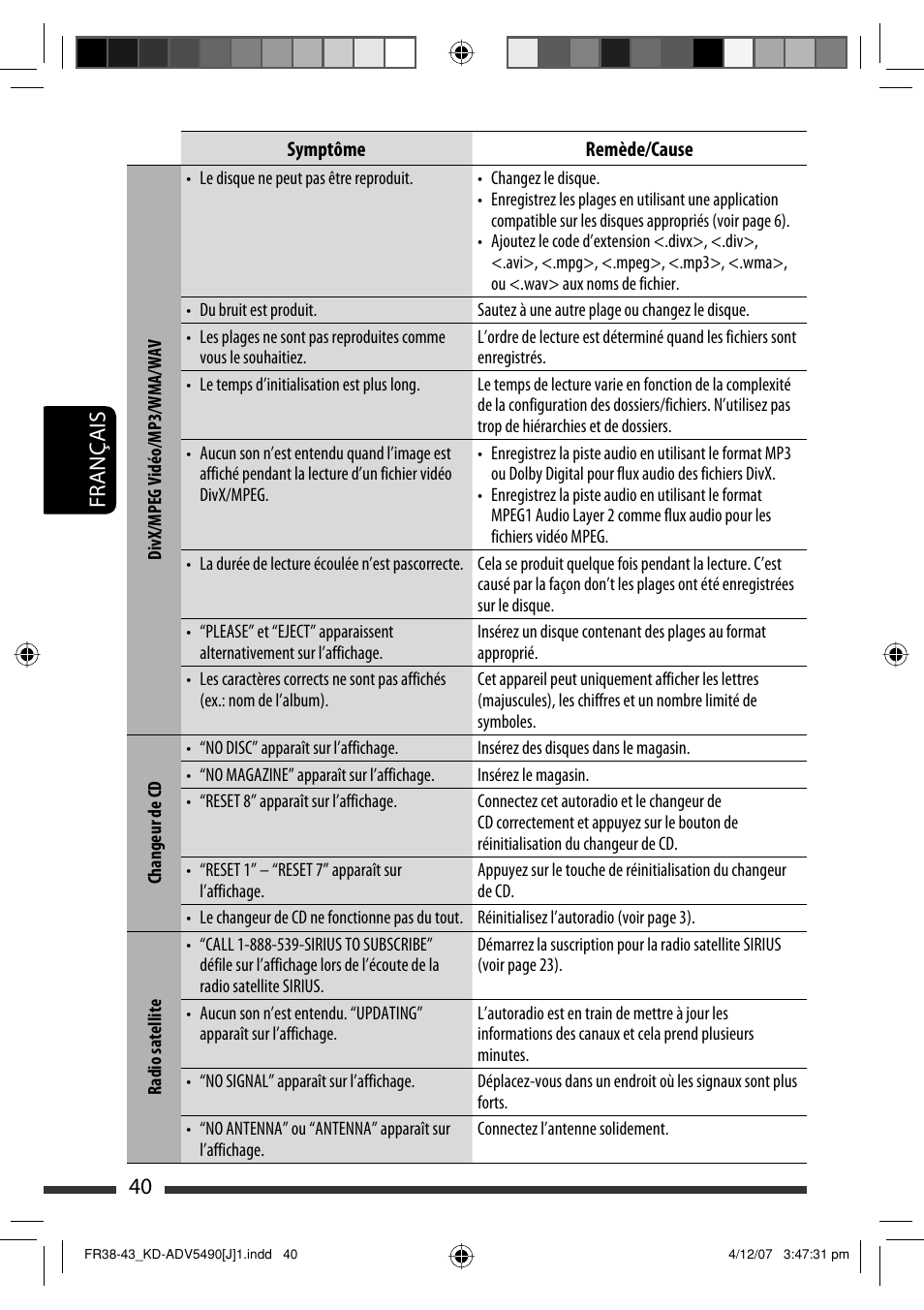 Français 40 | JVC KD-DV5400 User Manual | Page 124 / 129