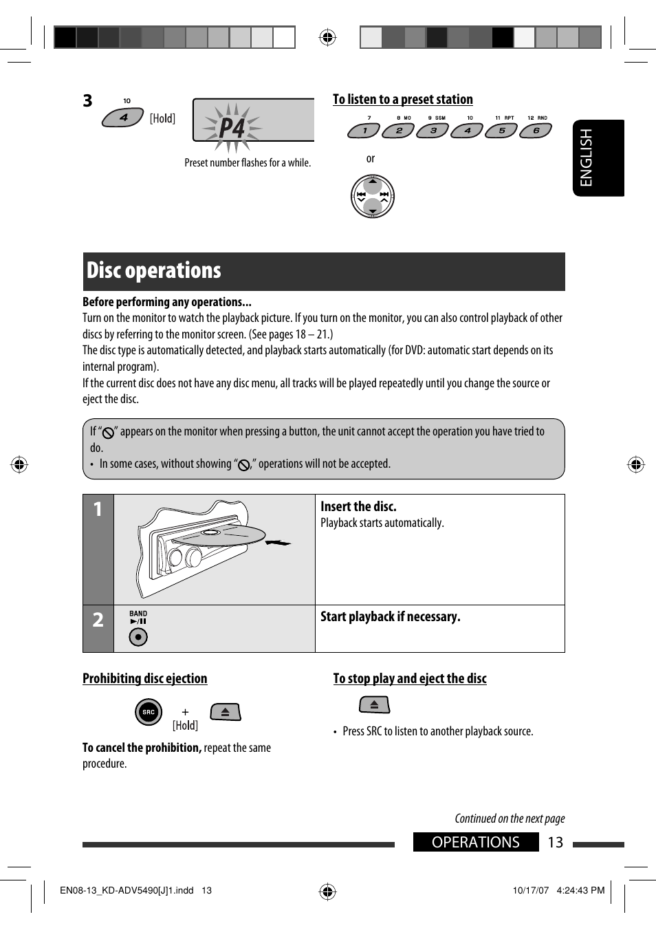 Disc operations | JVC KD-DV5400 User Manual | Page 13 / 129