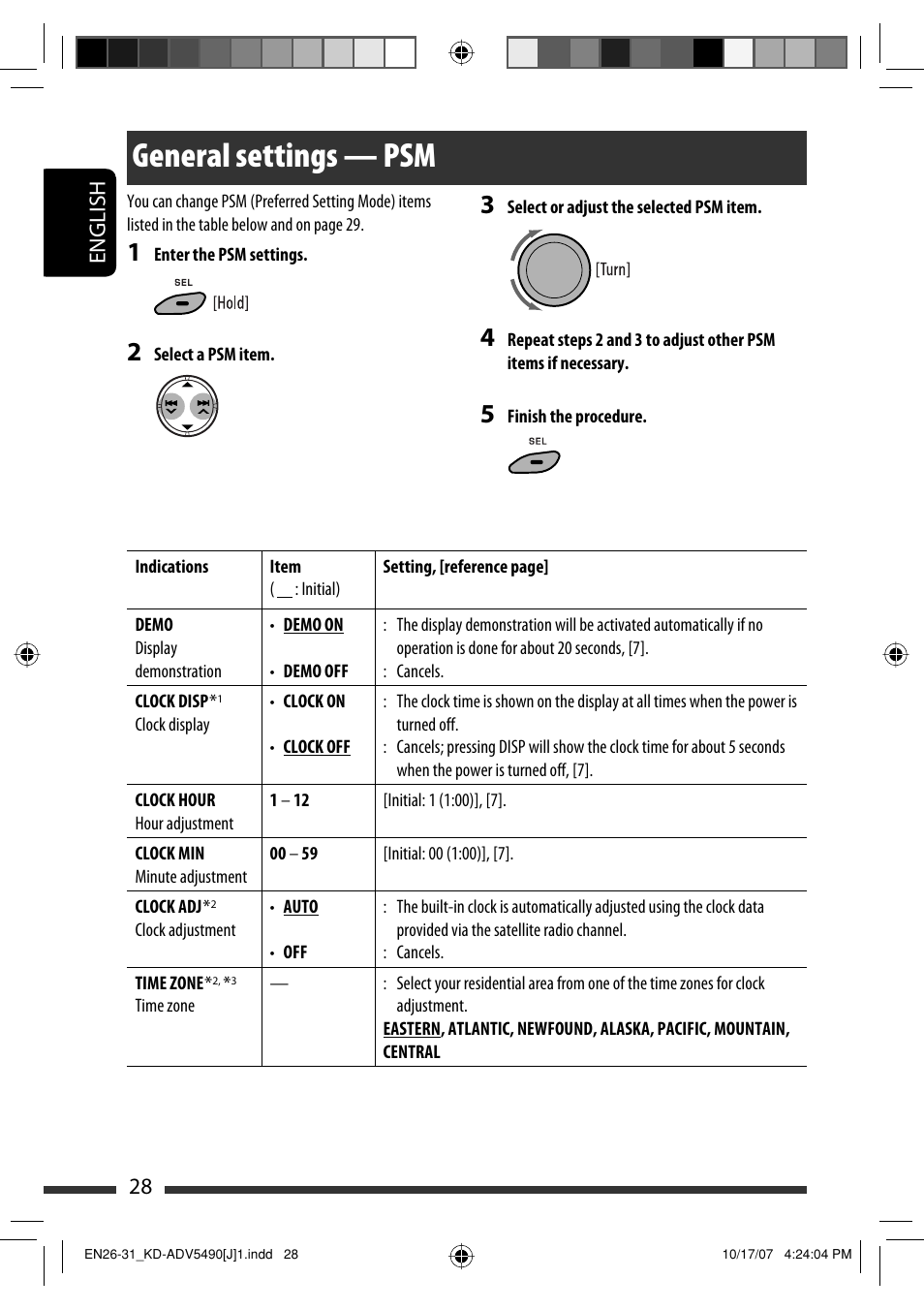 General settings — psm, English 28 | JVC KD-DV5400 User Manual | Page 28 / 129