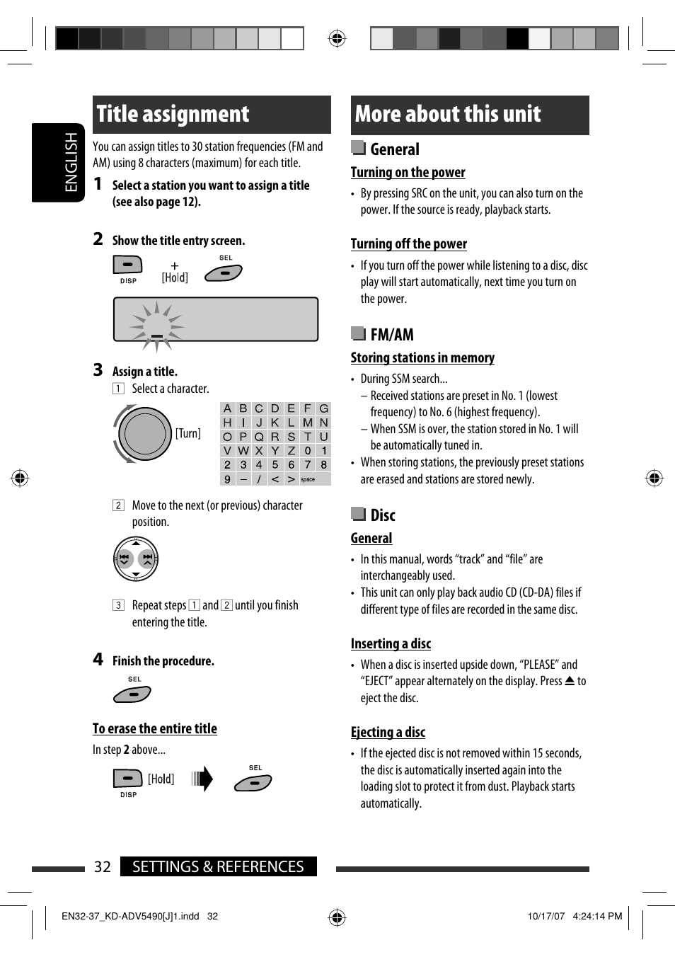 Title assignment, More about this unit, General | Fm/am, Disc | JVC KD-DV5400 User Manual | Page 32 / 129