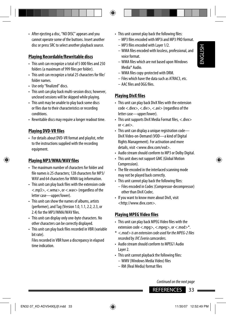 English 33 references | JVC KD-DV5400 User Manual | Page 33 / 129