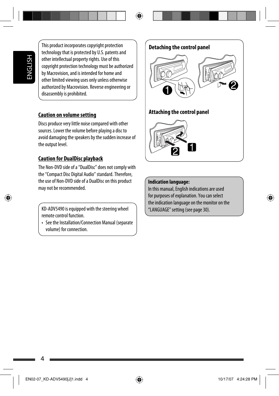 English 4 | JVC KD-DV5400 User Manual | Page 4 / 129