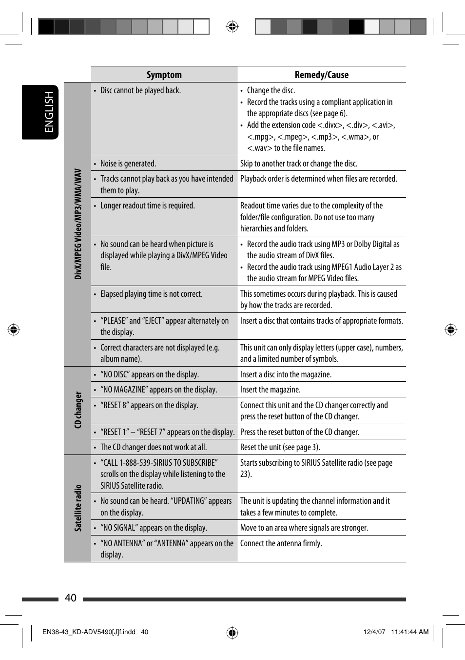 English 40 | JVC KD-DV5400 User Manual | Page 40 / 129