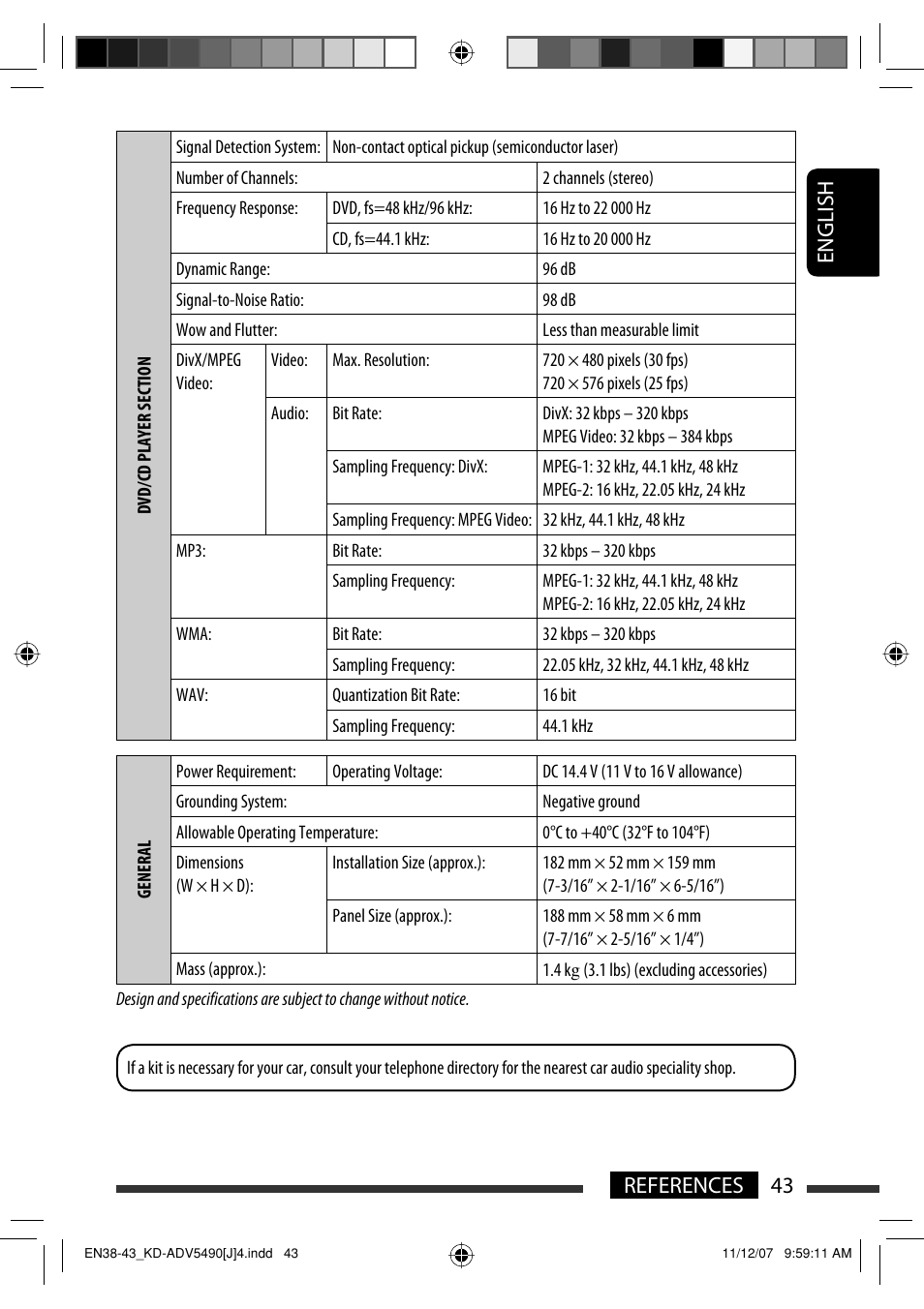 English 43 references | JVC KD-DV5400 User Manual | Page 43 / 129