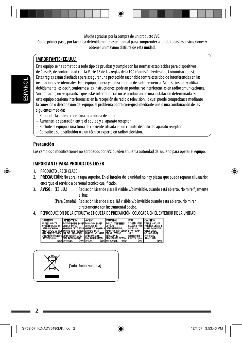 Español 2 | JVC KD-DV5400 User Manual | Page 44 / 129
