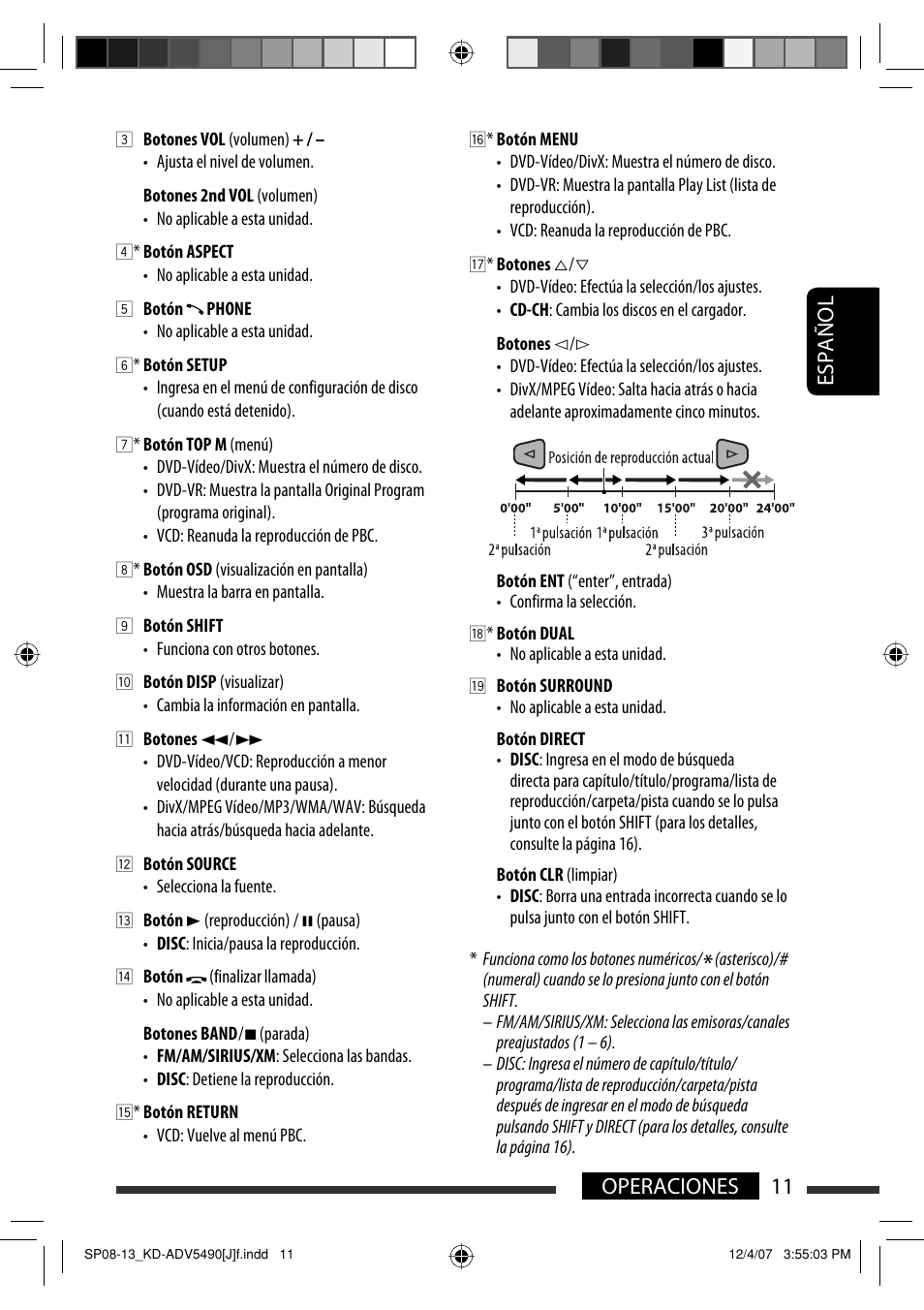 Español 11 operaciones | JVC KD-DV5400 User Manual | Page 53 / 129
