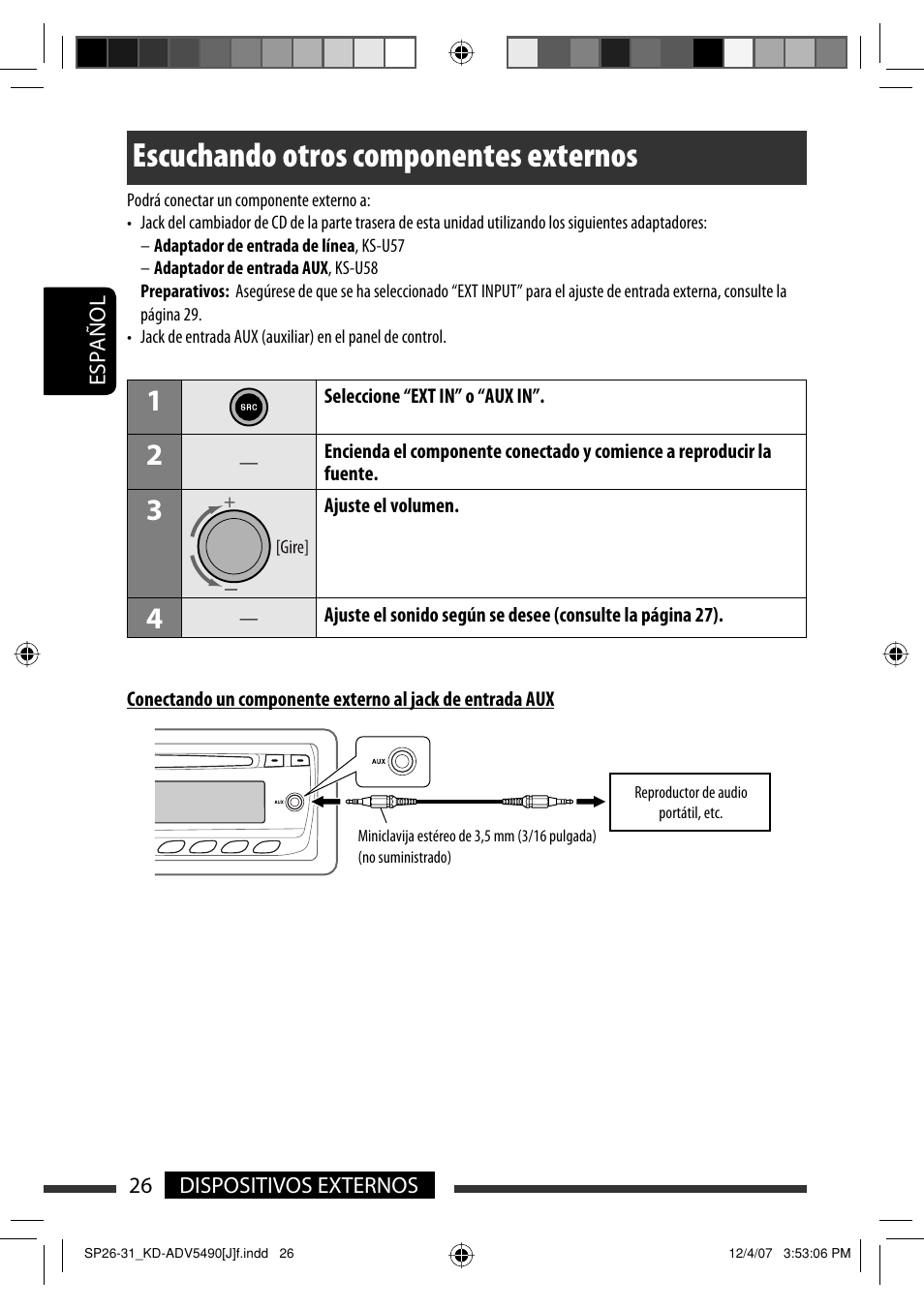 Escuchando otros componentes externos | JVC KD-DV5400 User Manual | Page 68 / 129