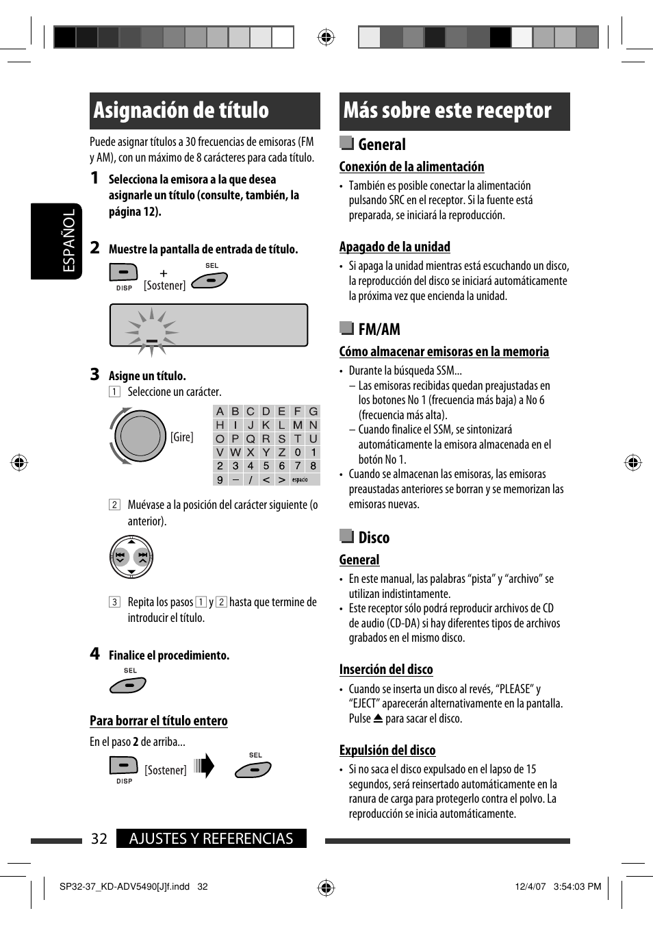 Asignación de título, Más sobre este receptor, General | Fm/am, Disco | JVC KD-DV5400 User Manual | Page 74 / 129