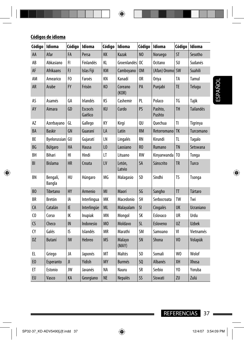 Español 37 referencias | JVC KD-DV5400 User Manual | Page 79 / 129