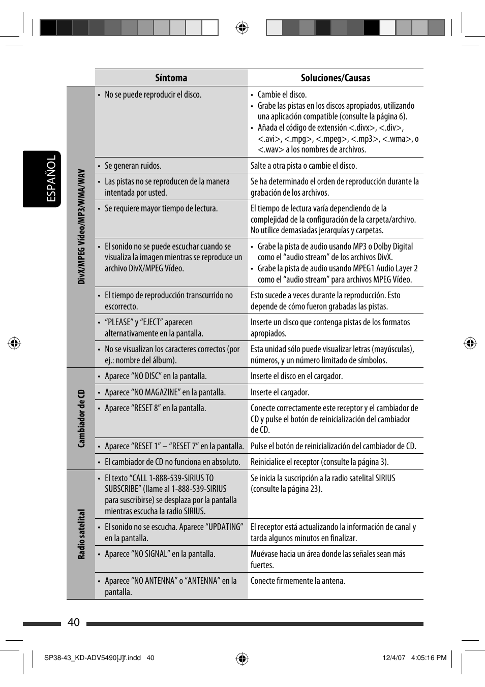 Español 40 | JVC KD-DV5400 User Manual | Page 82 / 129