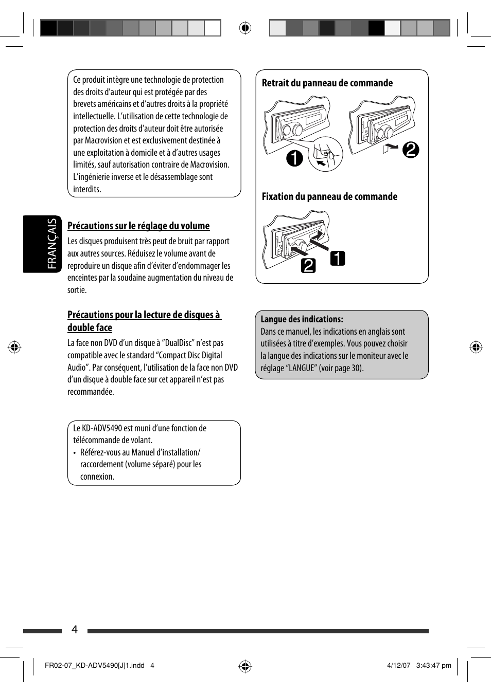 Français 4 | JVC KD-DV5400 User Manual | Page 88 / 129