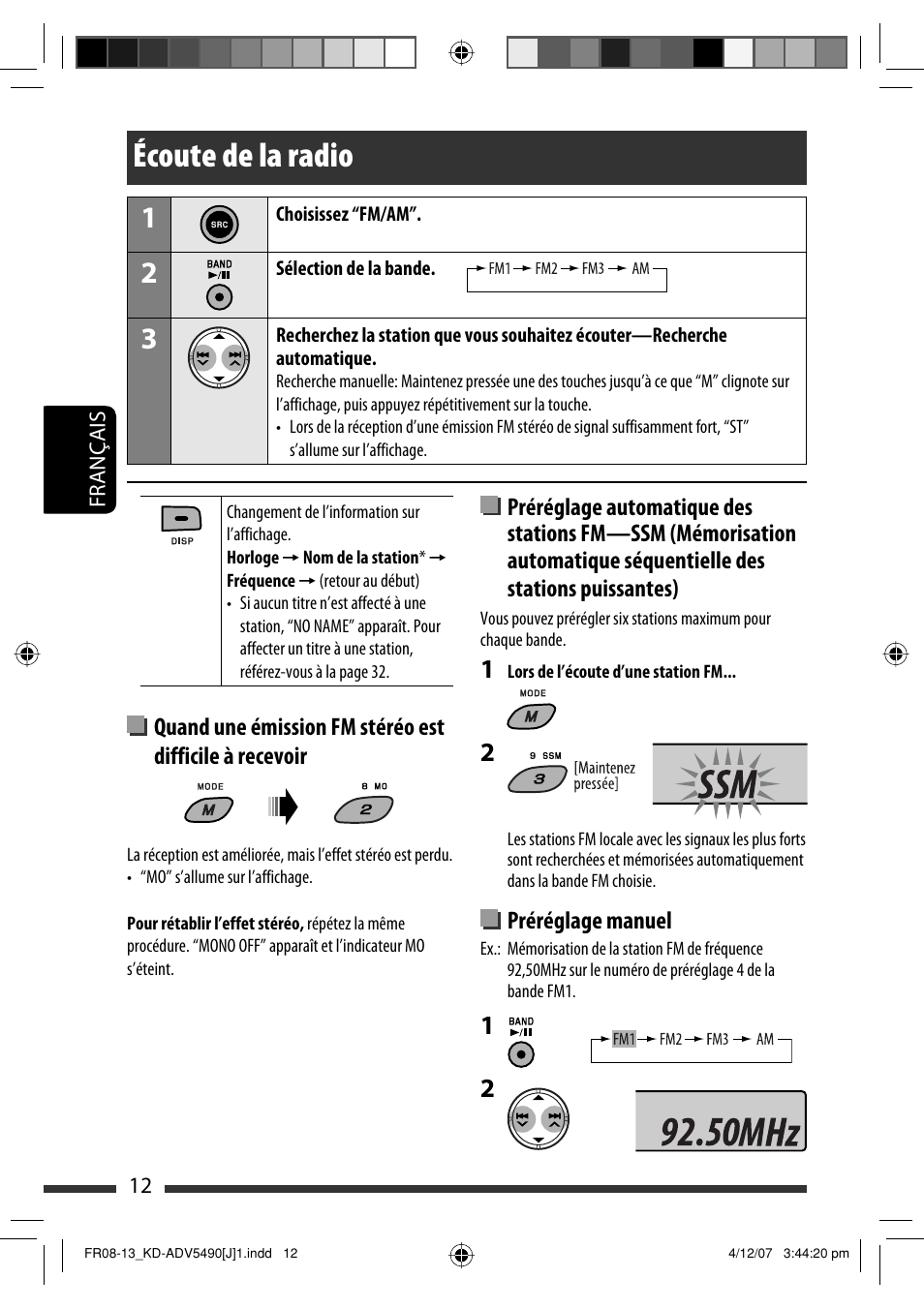 Écoute de la radio, Préréglage manuel | JVC KD-DV5400 User Manual | Page 96 / 129