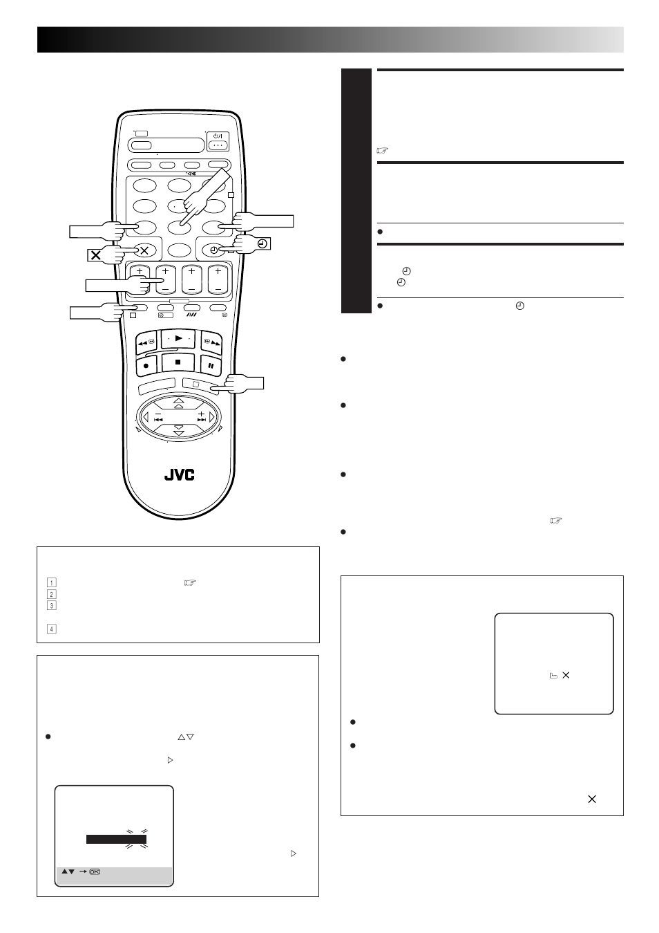 Timer warning, Attention, Set vps/pdc mode | Return to normal screen, Engage recorder’s timer mode | JVC HR-J313EU User Manual | Page 23 / 52