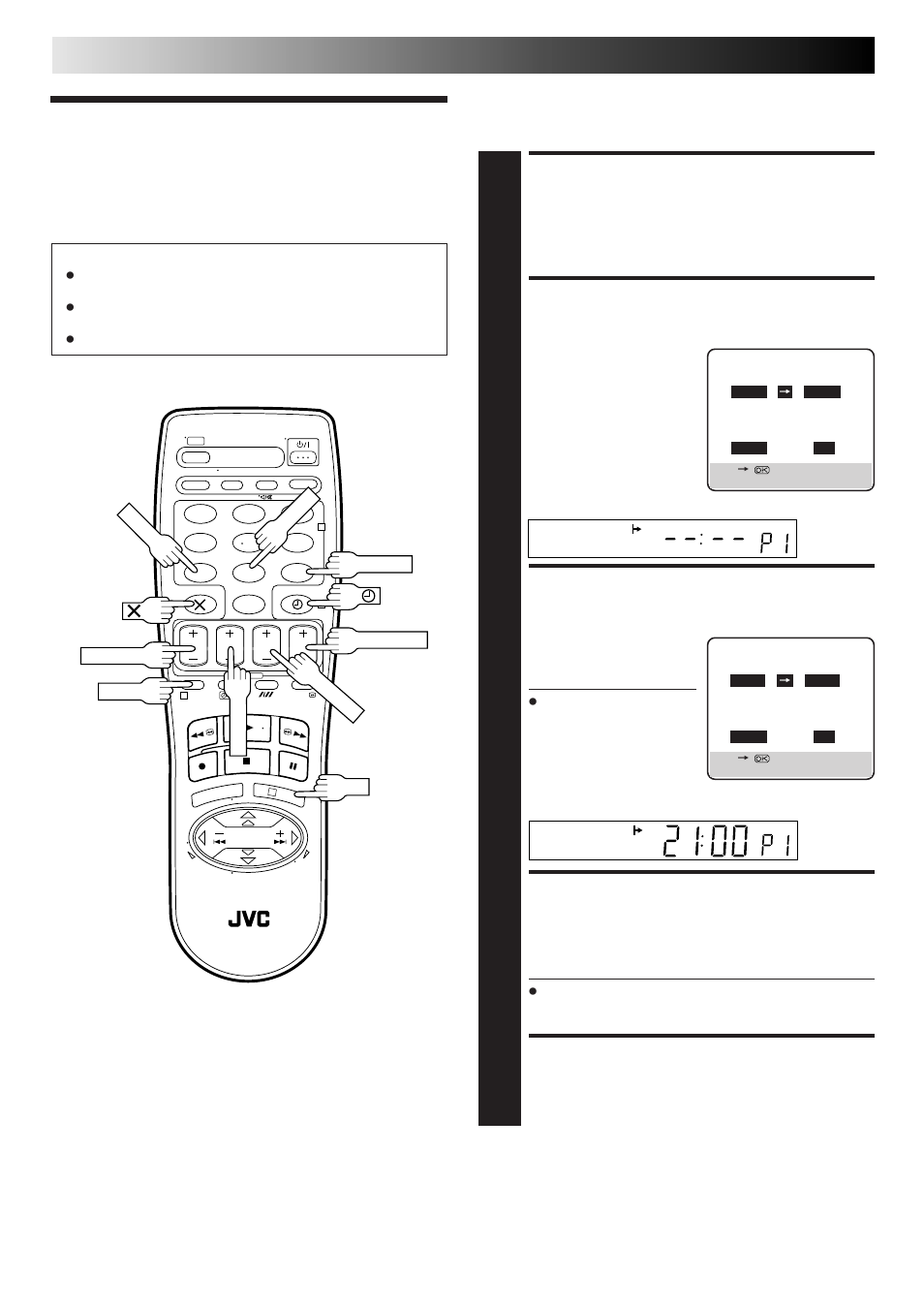 Express timer programming, Access showview screen, Access programme screen | Enter programme start time, Enter programme stop time, Enter programme date, Timer recording (cont.) | JVC HR-J313EU User Manual | Page 24 / 52