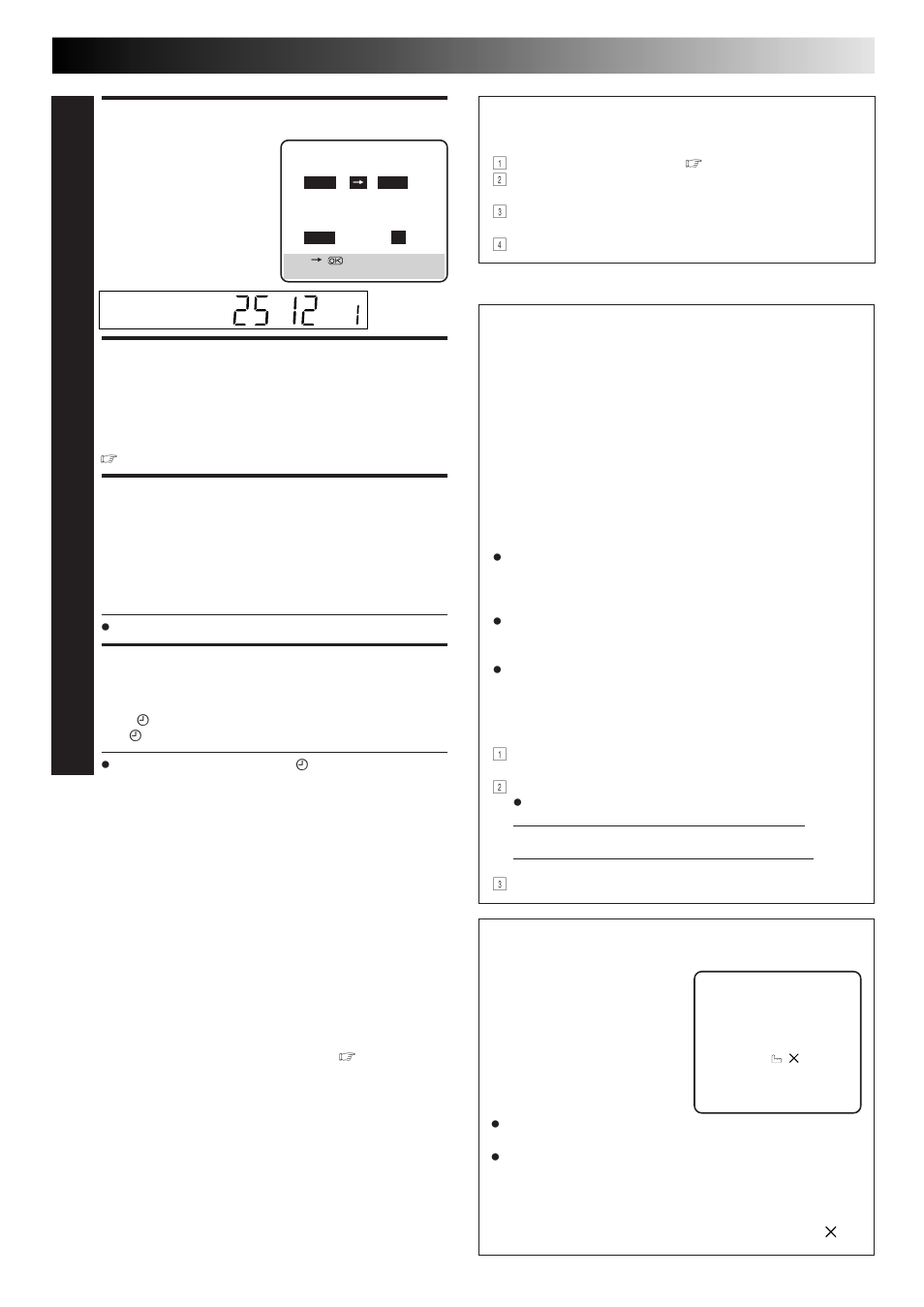 Enter channel position, Set vps/pdc mode, Return to normal screen | Engage recorder’s timer mode, Vps/pdc recording, Timer warning | JVC HR-J313EU User Manual | Page 25 / 52