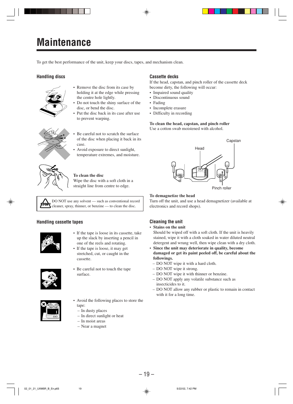 Maintenance | JVC SP-UXM5 User Manual | Page 22 / 24