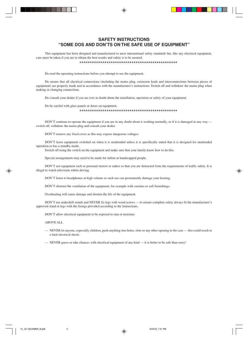 Safety instructions | JVC SP-UXM5 User Manual | Page 3 / 24