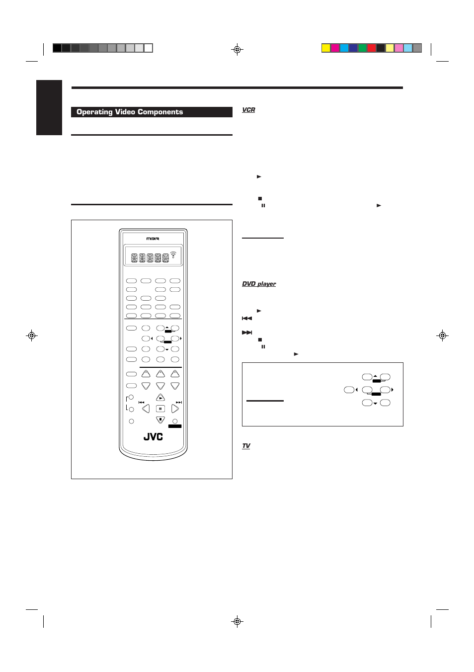 English, Operating video components | JVC RX-6510VBK User Manual | Page 32 / 40