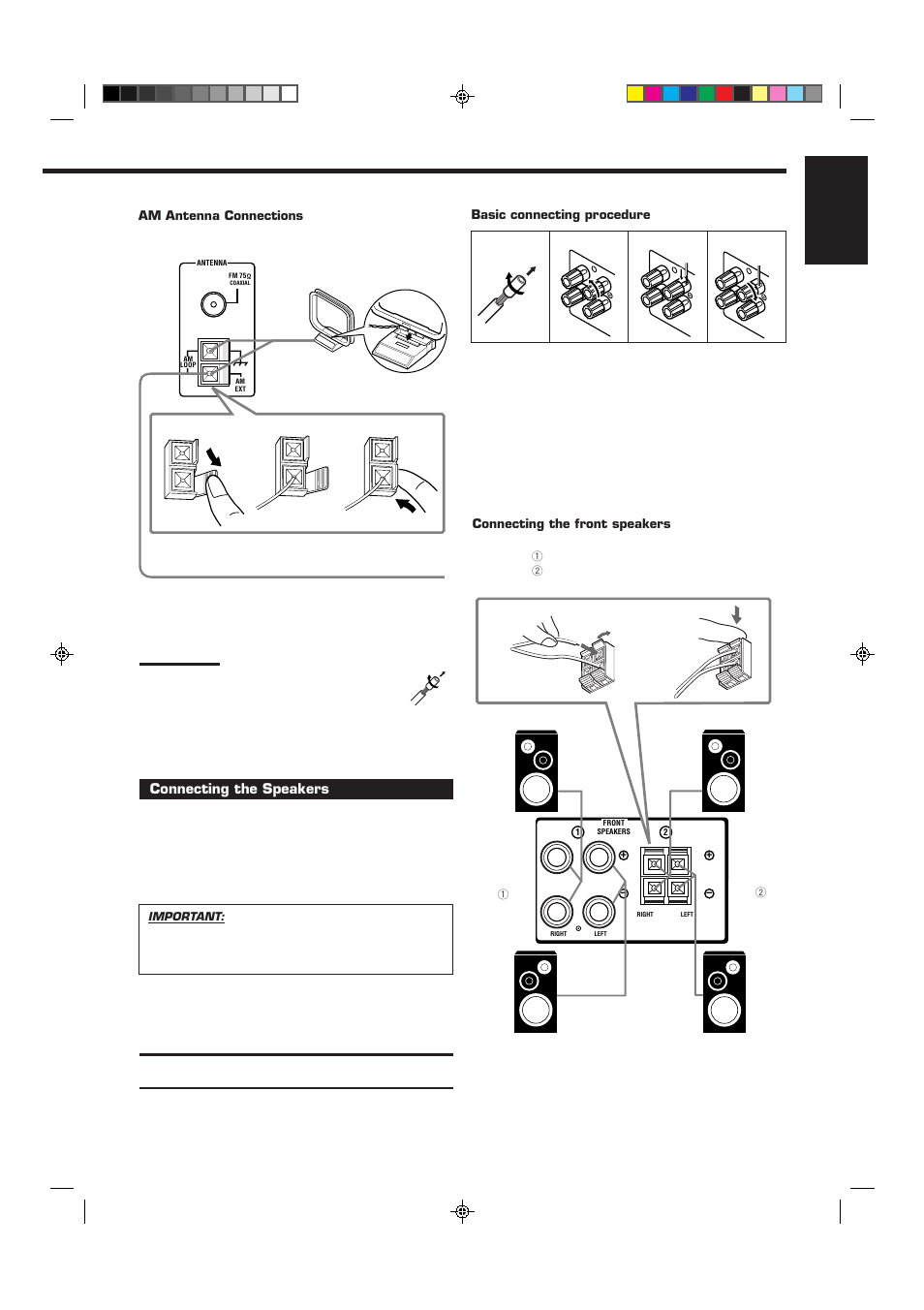 English, Connecting the speakers | JVC RX-6510VBK User Manual | Page 7 / 40