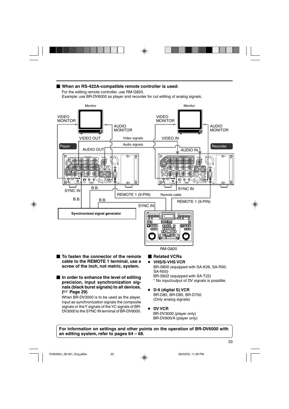 Page 29), Related vcrs | JVC BR-DV6000 User Manual | Page 33 / 106