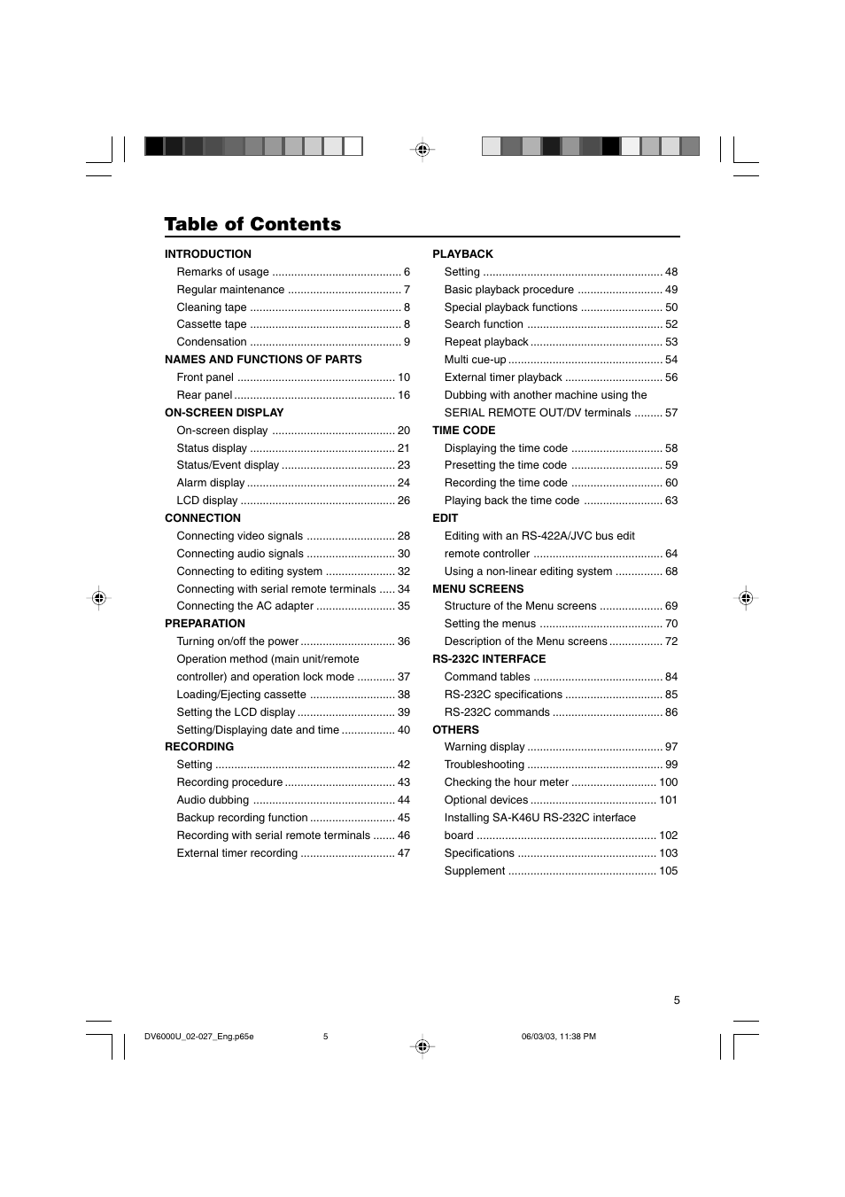 JVC BR-DV6000 User Manual | Page 5 / 106