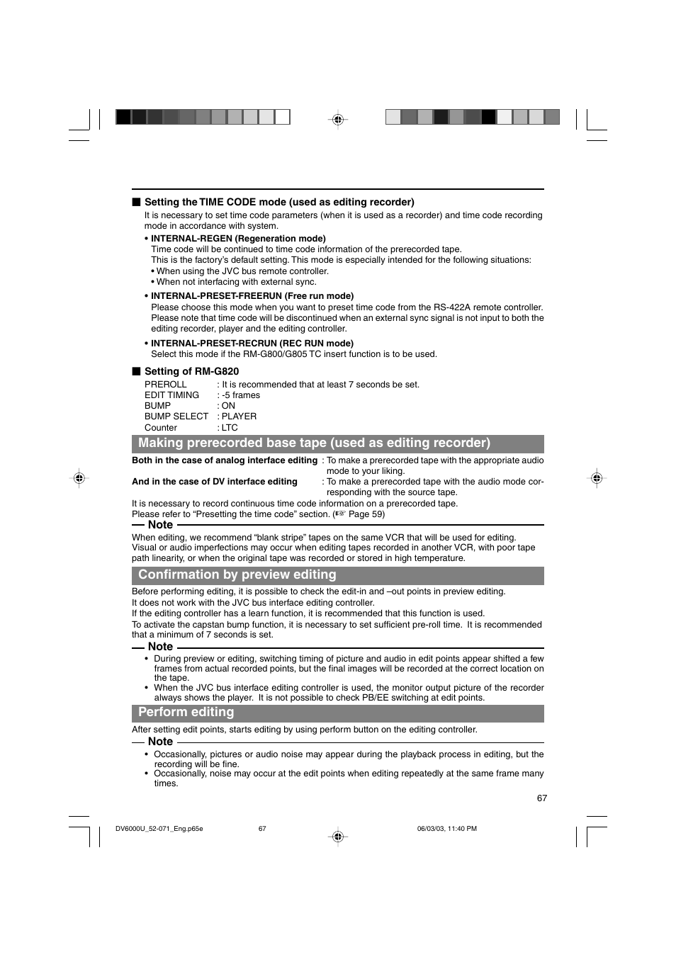 Confirmation by preview editing, Perform editing | JVC BR-DV6000 User Manual | Page 67 / 106