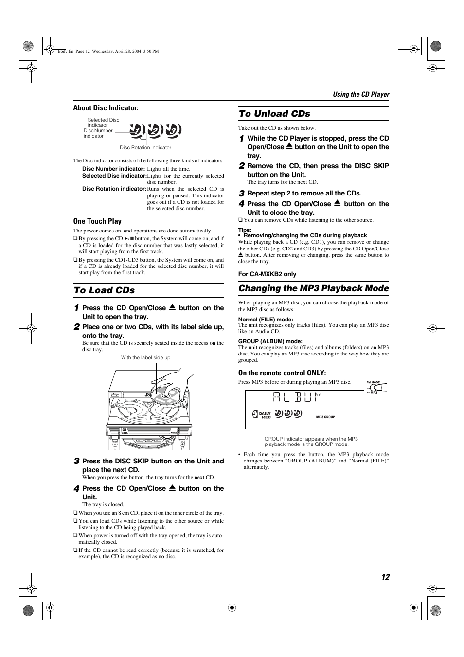 Changing the mp3 playback mode | JVC CA-MXKB1 User Manual | Page 15 / 30