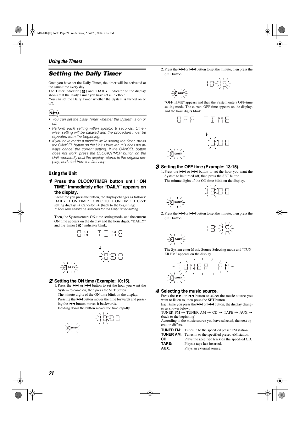 Setting the daily timer | JVC CA-MXKB1 User Manual | Page 24 / 30