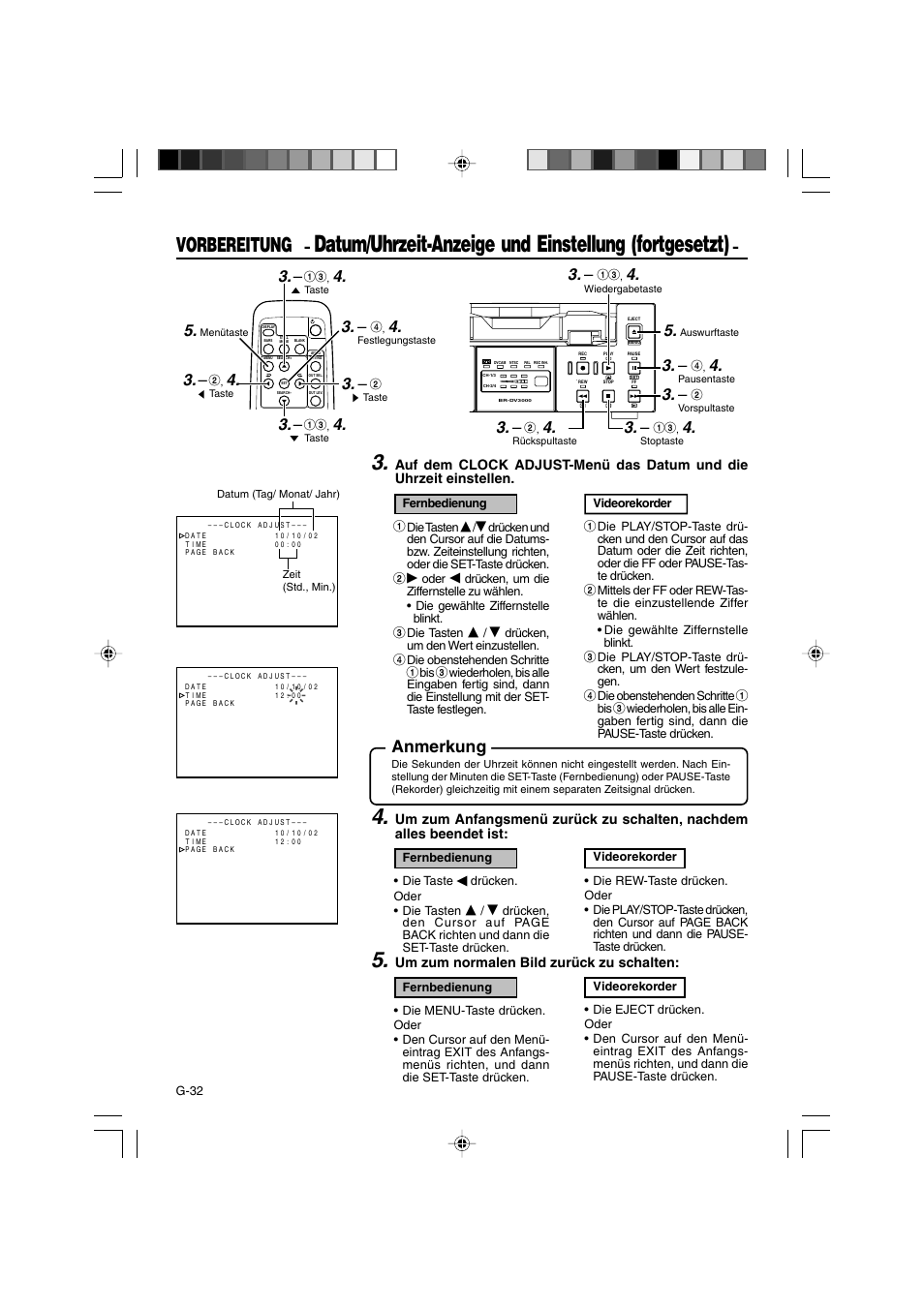 Vorbereitung, Anmerkung | JVC BR-DV3000E User Manual | Page 102 / 350