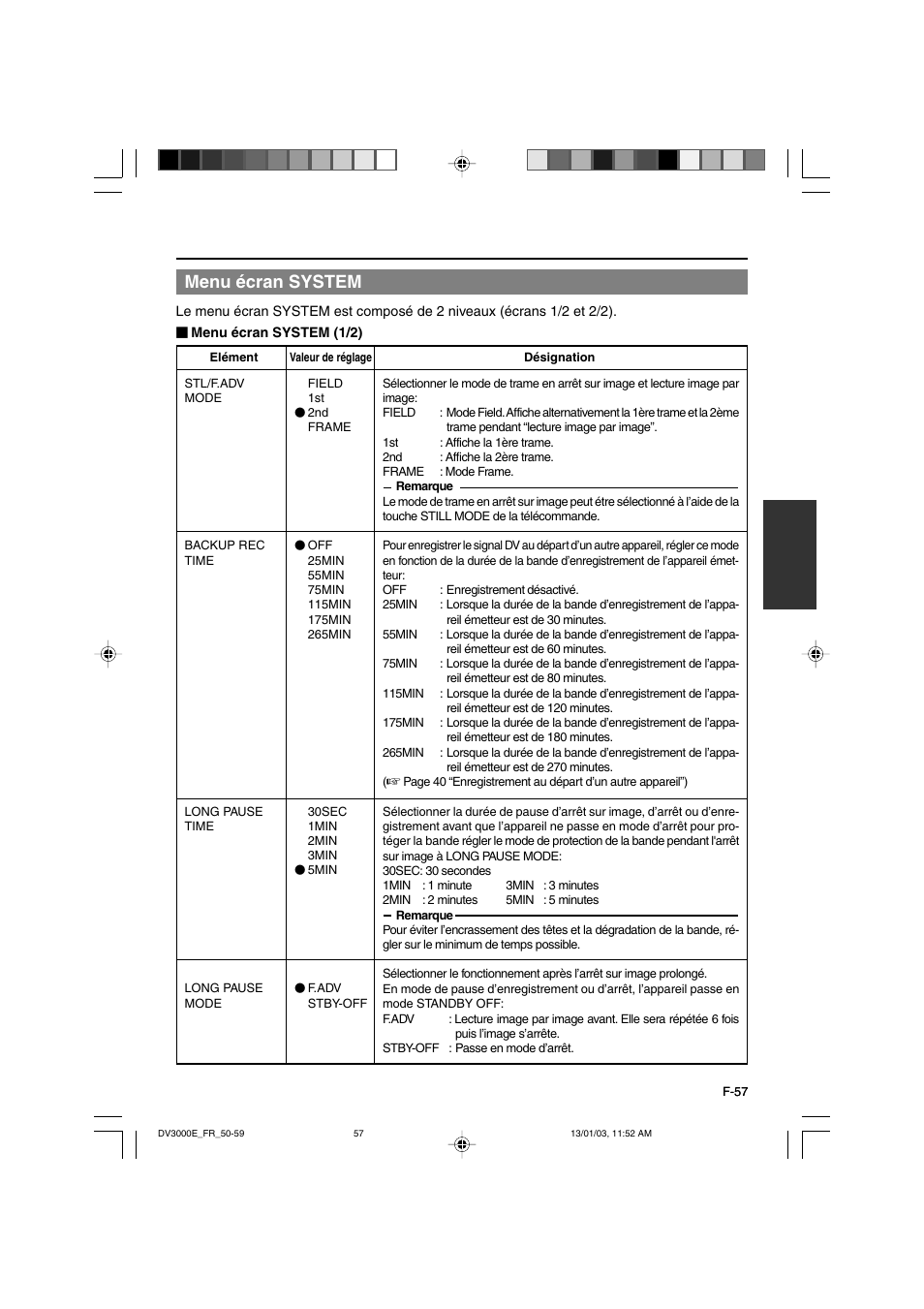 Menu écran system | JVC BR-DV3000E User Manual | Page 197 / 350