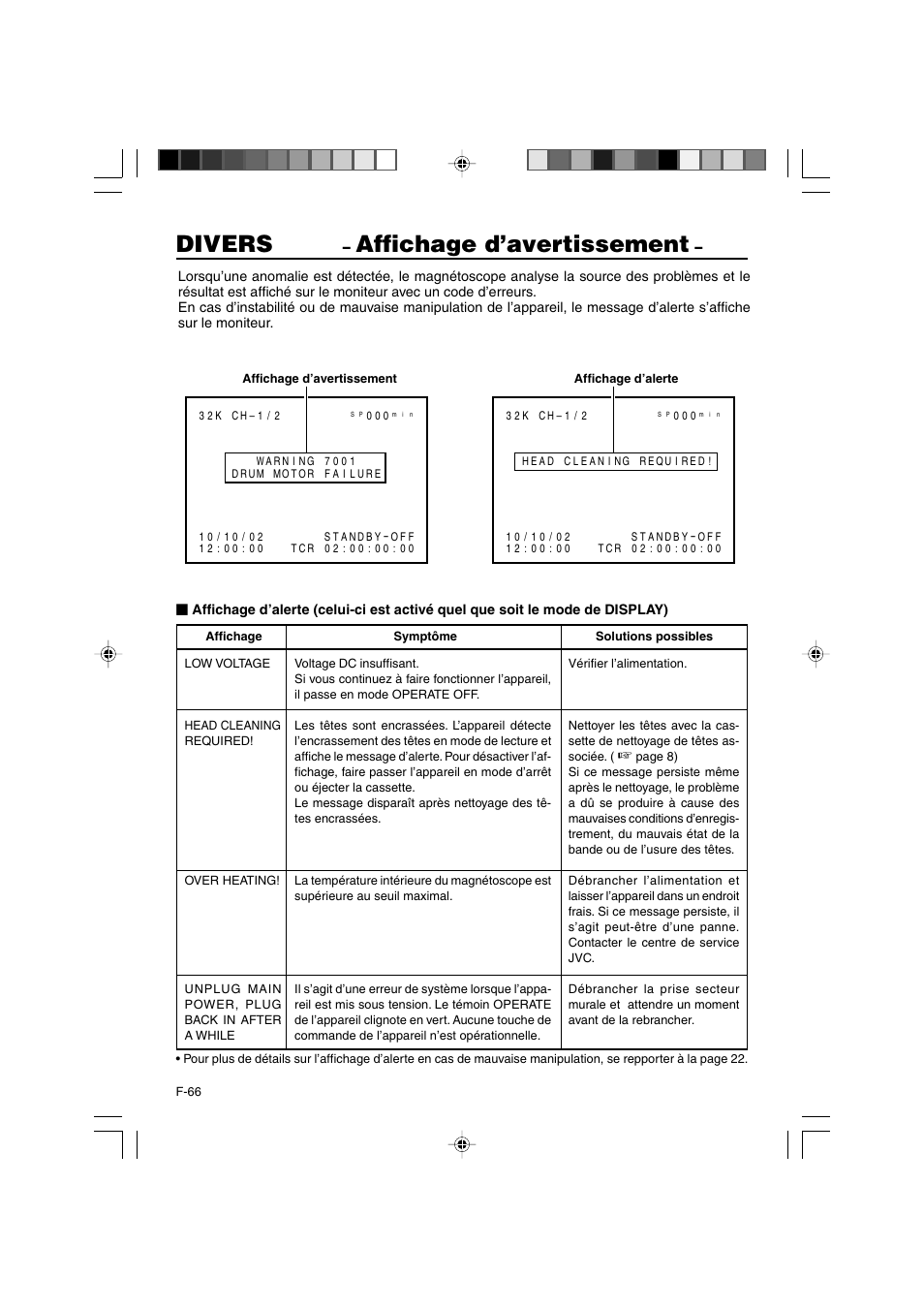 Divers, Affichage d’avertissement | JVC BR-DV3000E User Manual | Page 206 / 350