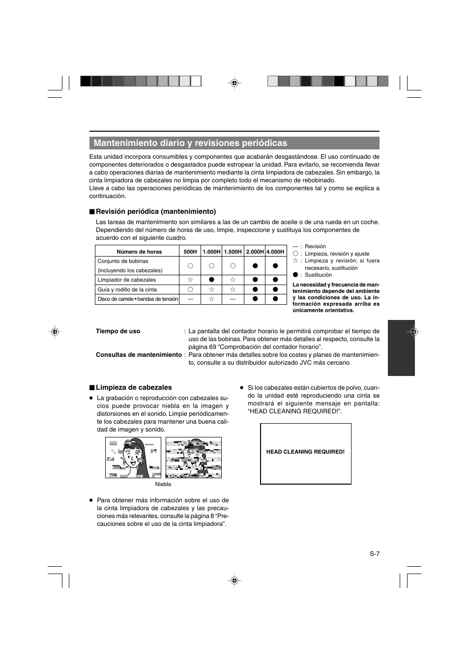 Mantenimiento diario y revisiones periódicas | JVC BR-DV3000E User Manual | Page 217 / 350