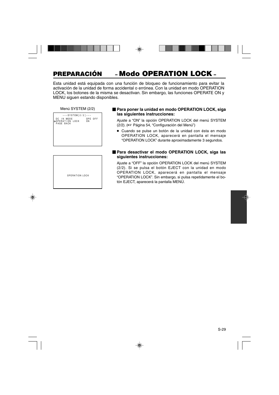 Modo operation lock, Preparación | JVC BR-DV3000E User Manual | Page 239 / 350
