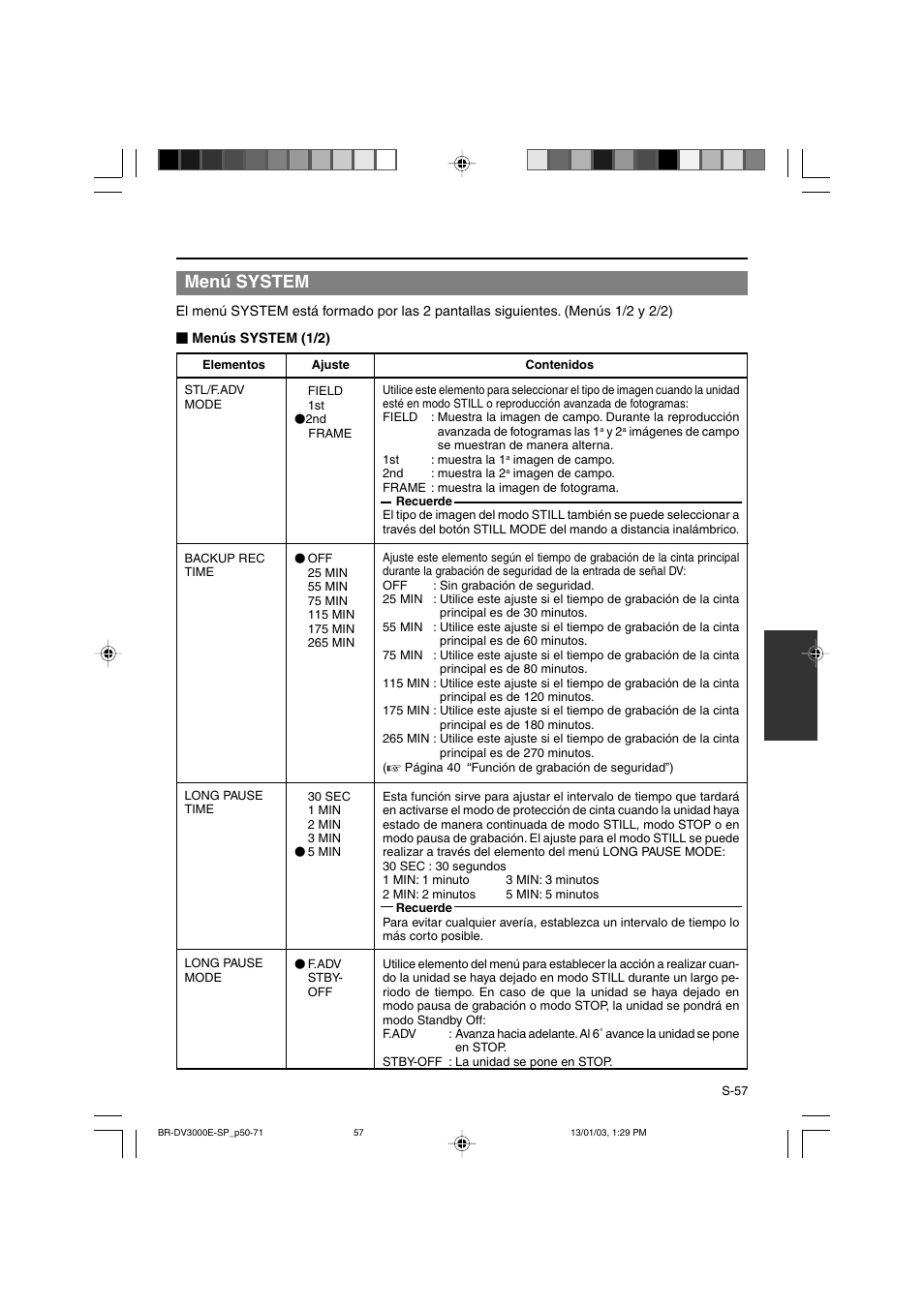 Menú system | JVC BR-DV3000E User Manual | Page 267 / 350