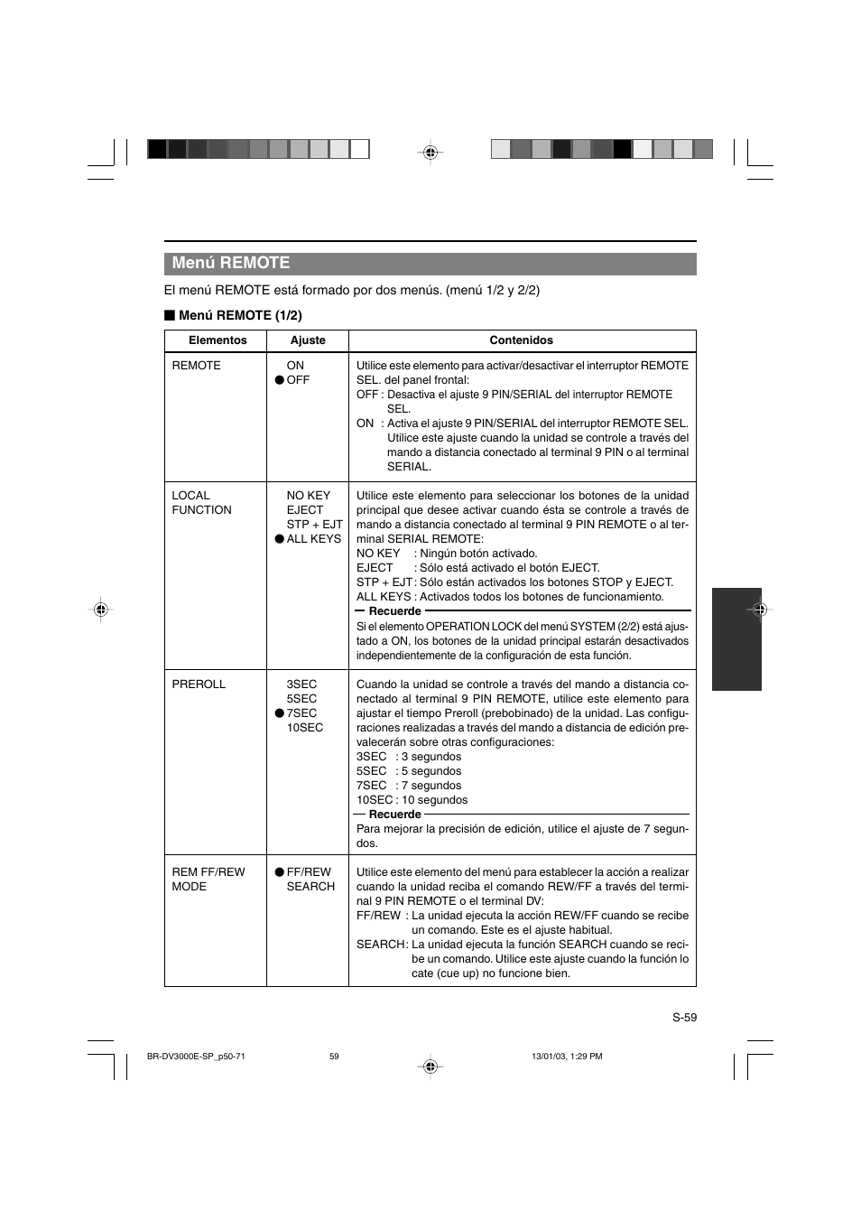 Menú remote | JVC BR-DV3000E User Manual | Page 269 / 350