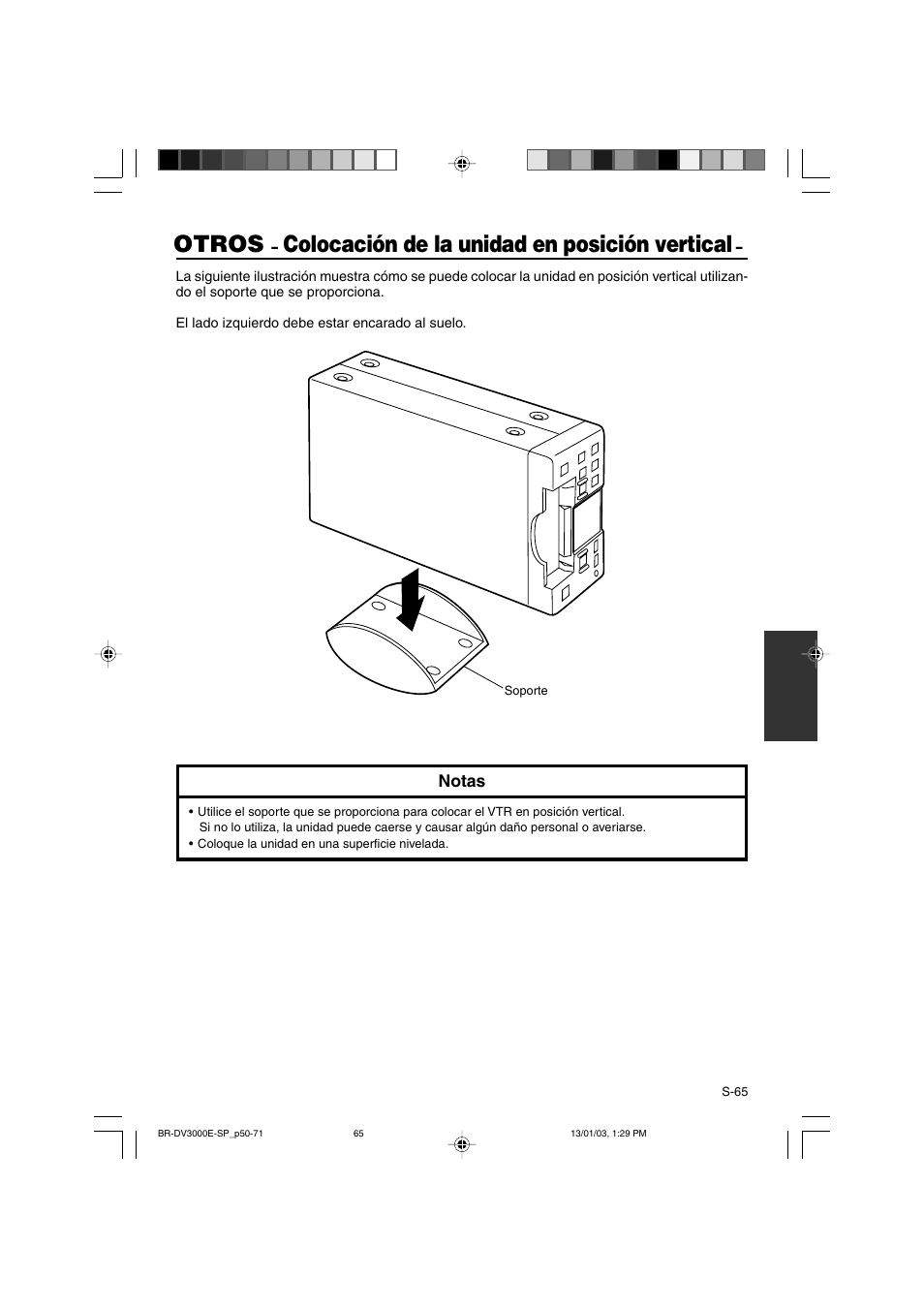 Otros, Colocación de la unidad en posición vertical | JVC BR-DV3000E User Manual | Page 275 / 350