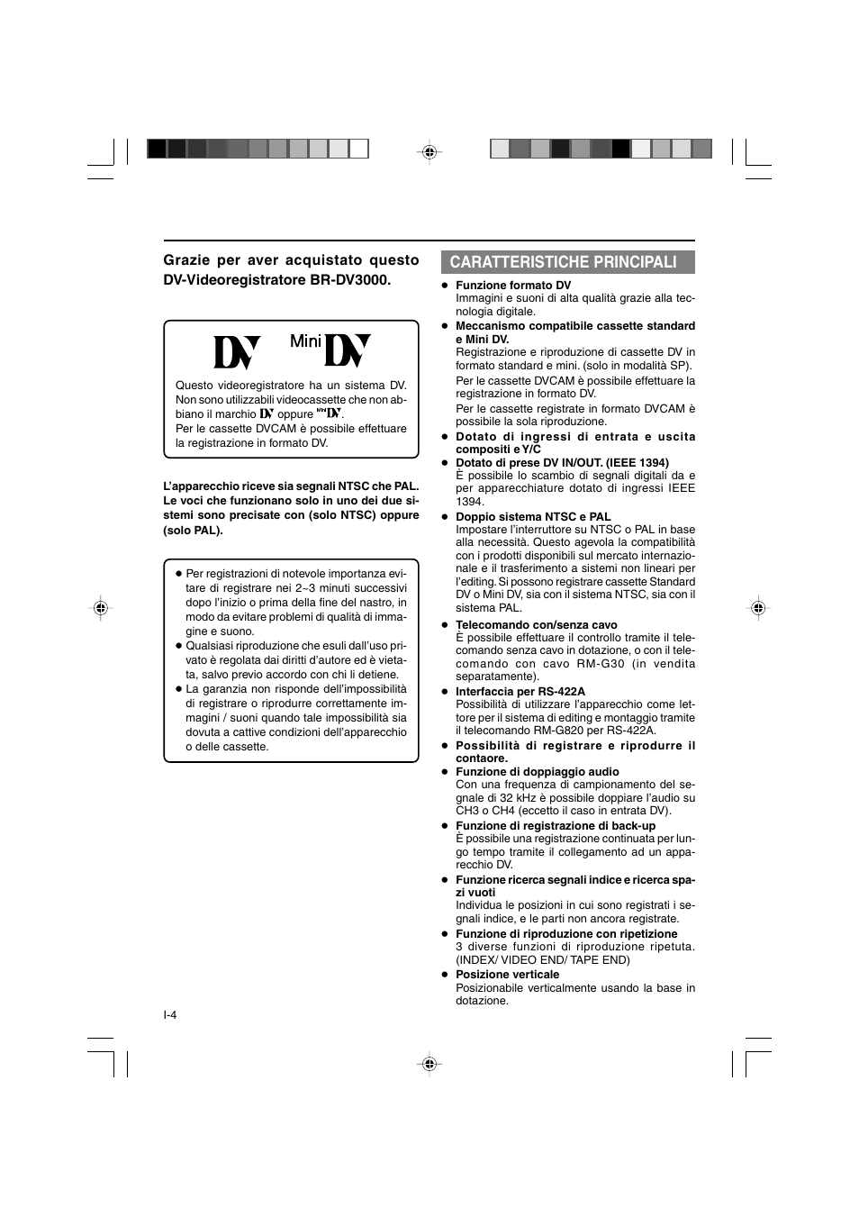 Caratteristiche principali | JVC BR-DV3000E User Manual | Page 284 / 350