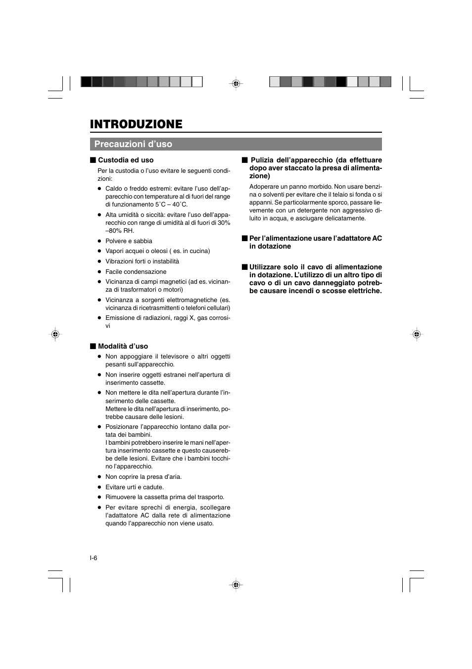 Introduzione, Precauzioni d’uso | JVC BR-DV3000E User Manual | Page 286 / 350