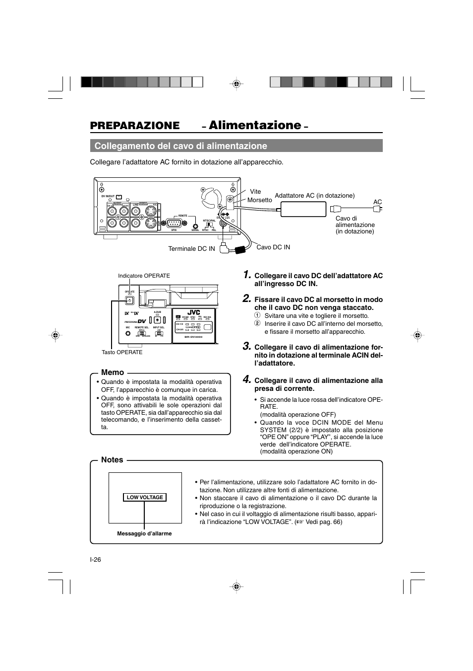 Alimentazione, Preparazione, Collegamento del cavo di alimentazione | JVC BR-DV3000E User Manual | Page 306 / 350