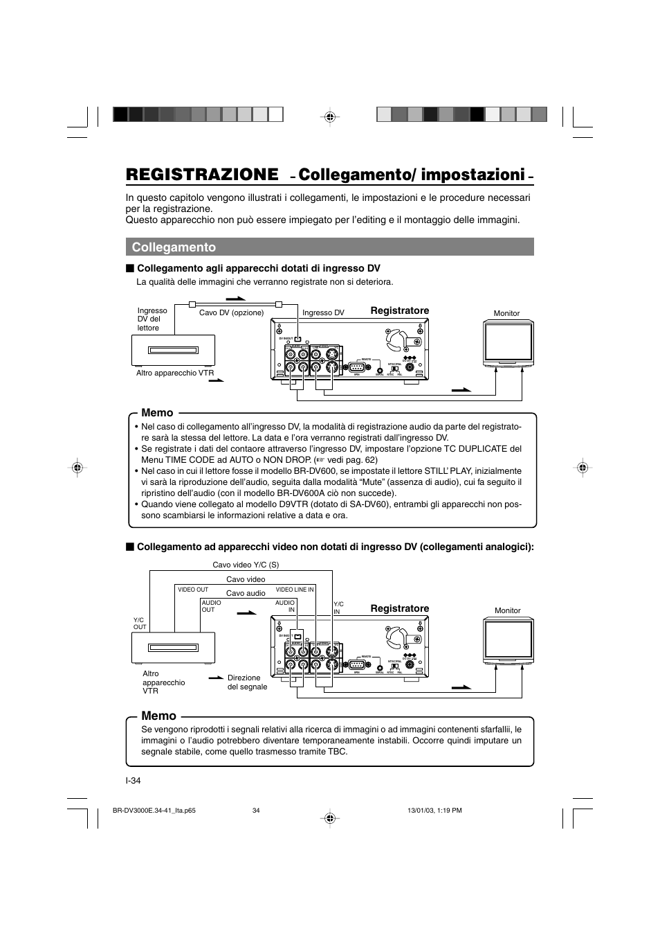 Registrazione, Collegamento/ impostazioni, Collegamento | Collegamento agli apparecchi dotati di ingresso dv, Registratore | JVC BR-DV3000E User Manual | Page 314 / 350