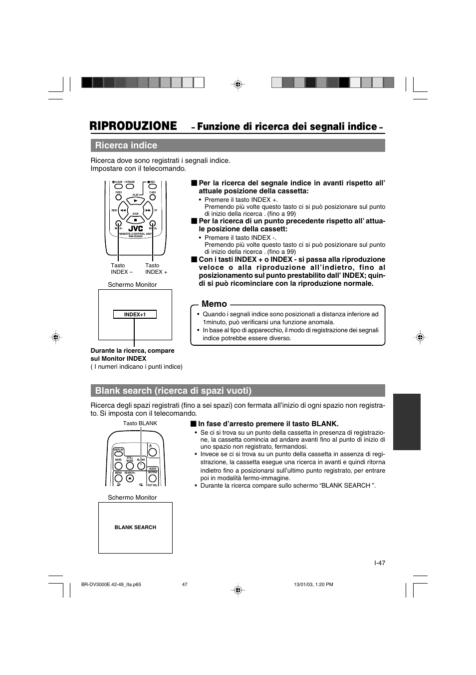 Riproduzione, Funzione di ricerca dei segnali indice | JVC BR-DV3000E User Manual | Page 327 / 350